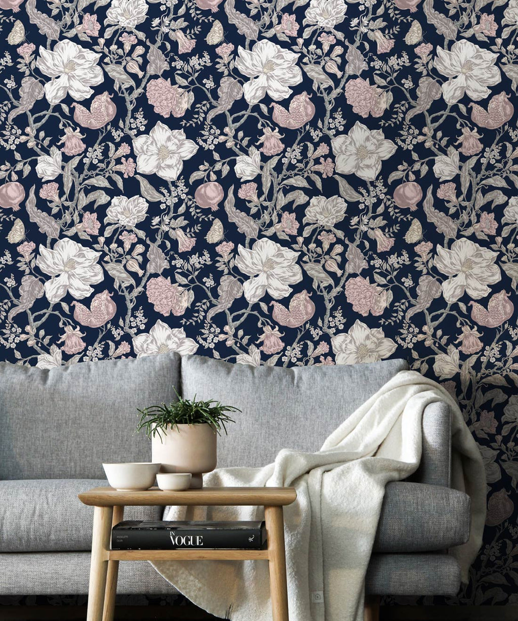 Magnolia Garden Wallpaper, Navy