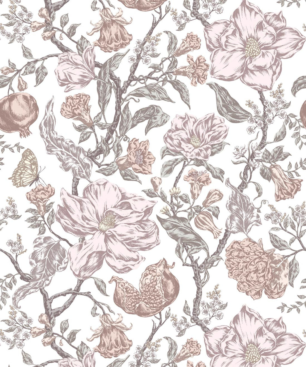 Magnolia Garden Wallpaper, White