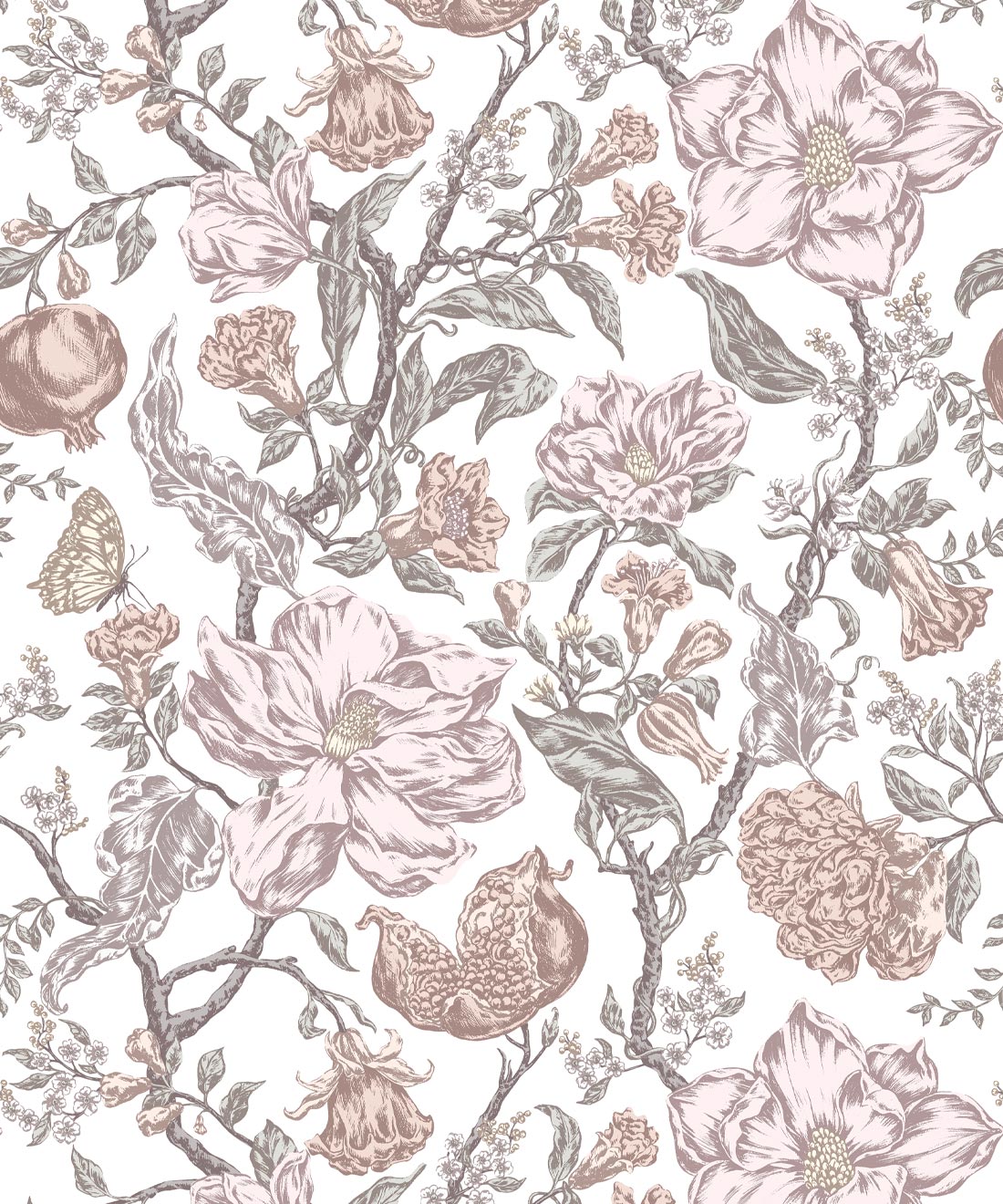 Magnolia Garden Wallpaper, White