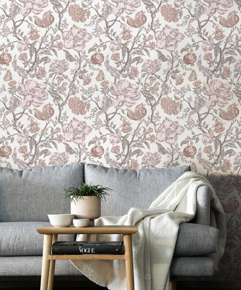 Magnolia Garden Wallpaper, White