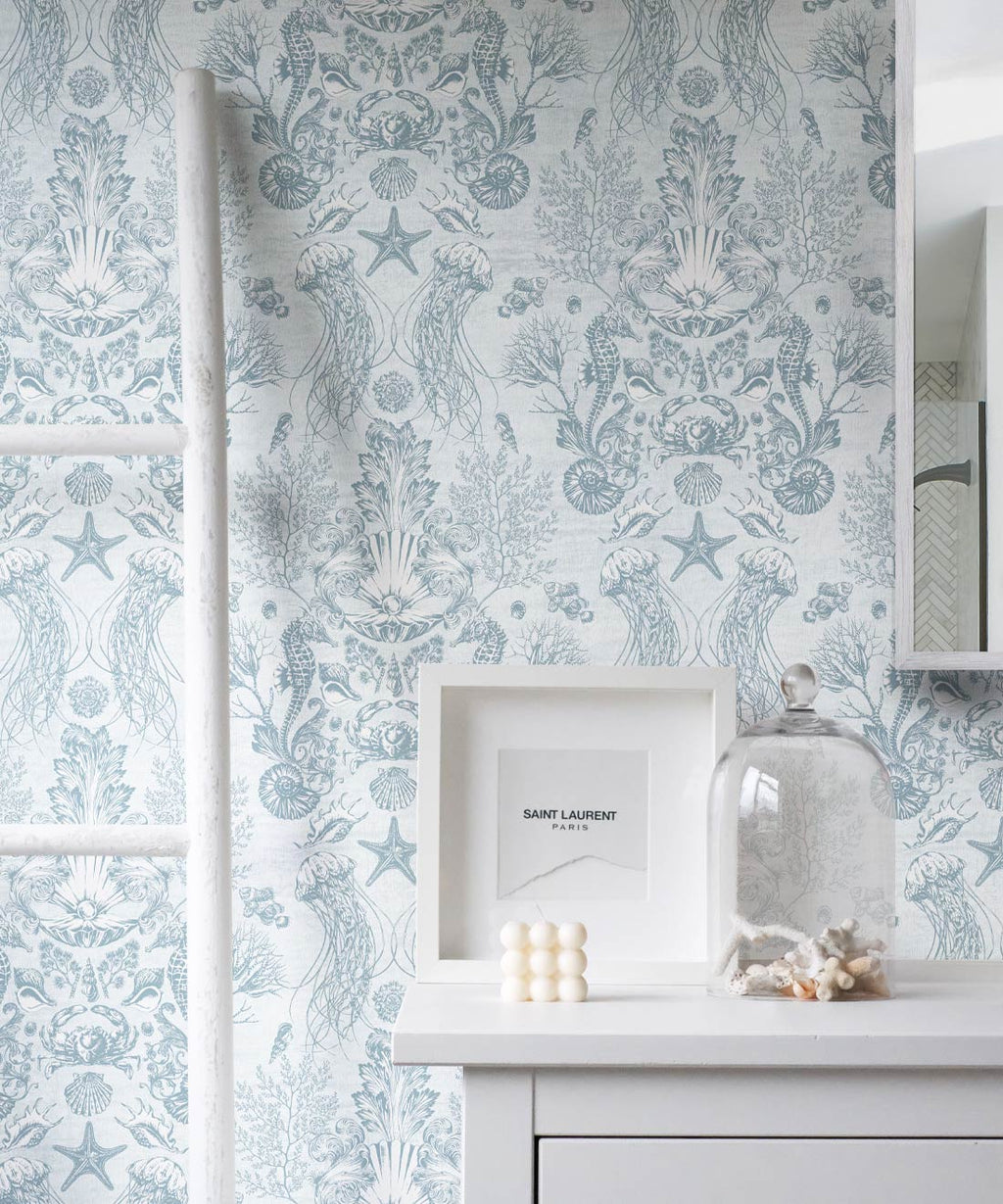 Oceania Damask Wallpaper, Aqua