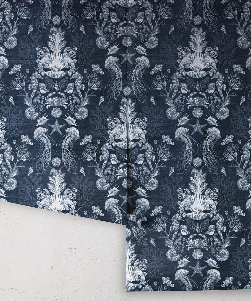 Oceania Damask Wallpaper, Blue