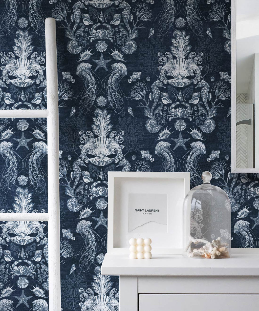 Oceania Damask Wallpaper, Blue