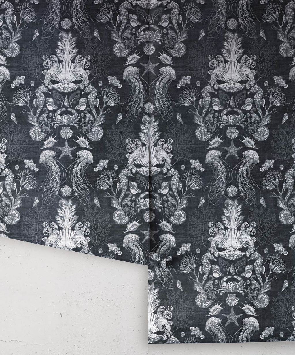 Oceania Damask Wallpaper, Gray