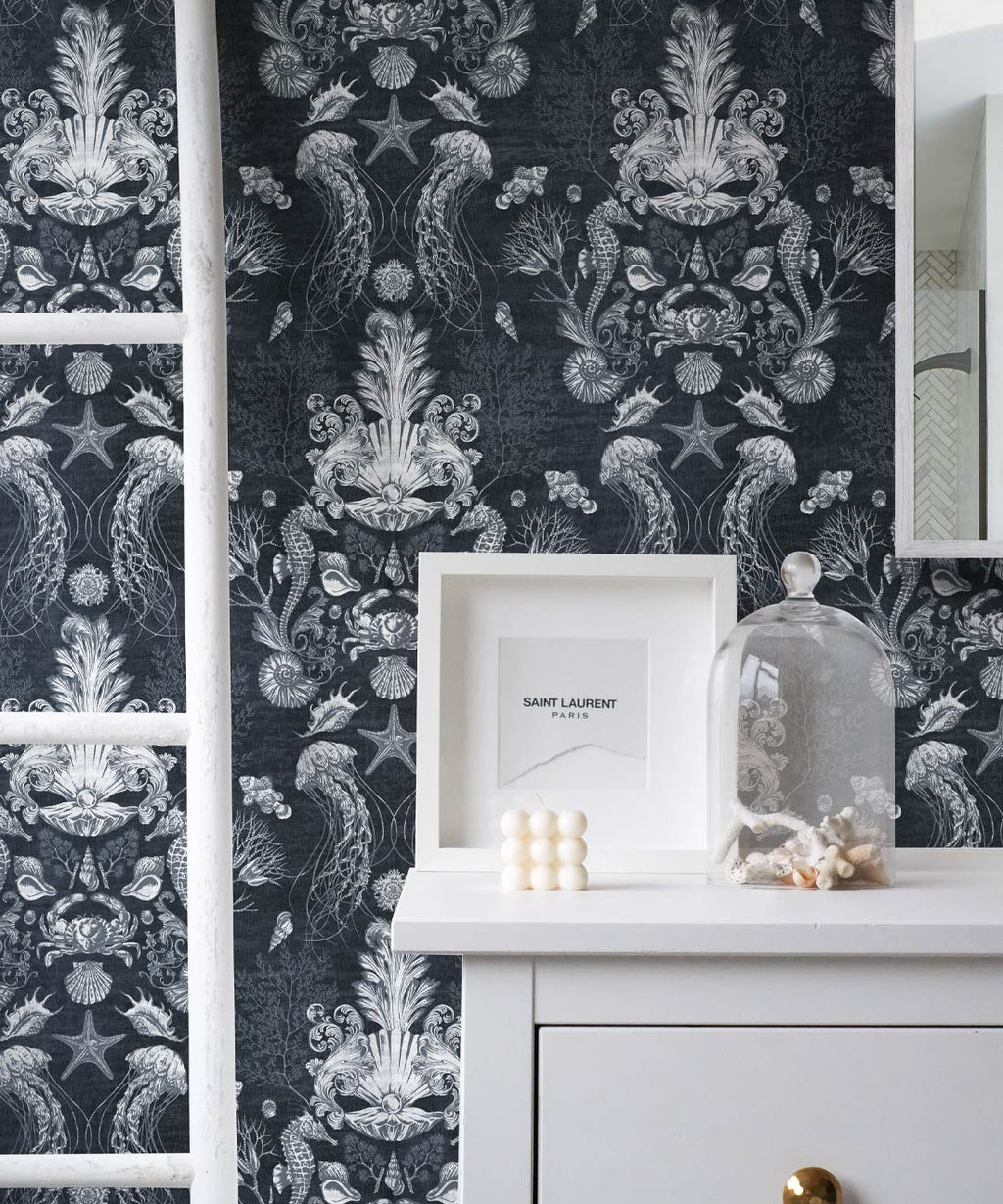 Oceania Damask Wallpaper, Gray