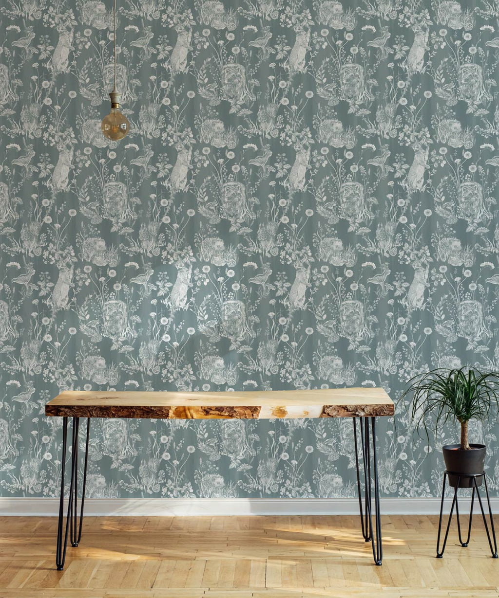 Woodland Friends Wallpaper, Duck Egg