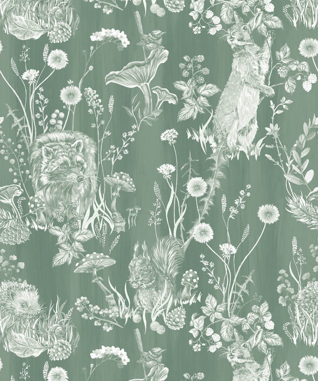 Woodland Friends Wallpaper, Green