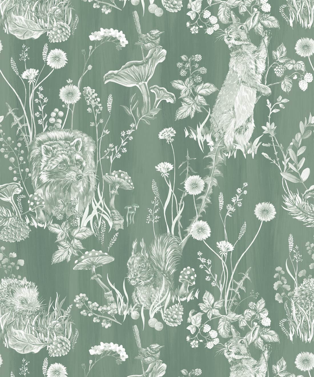 Woodland Friends Wallpaper, Green