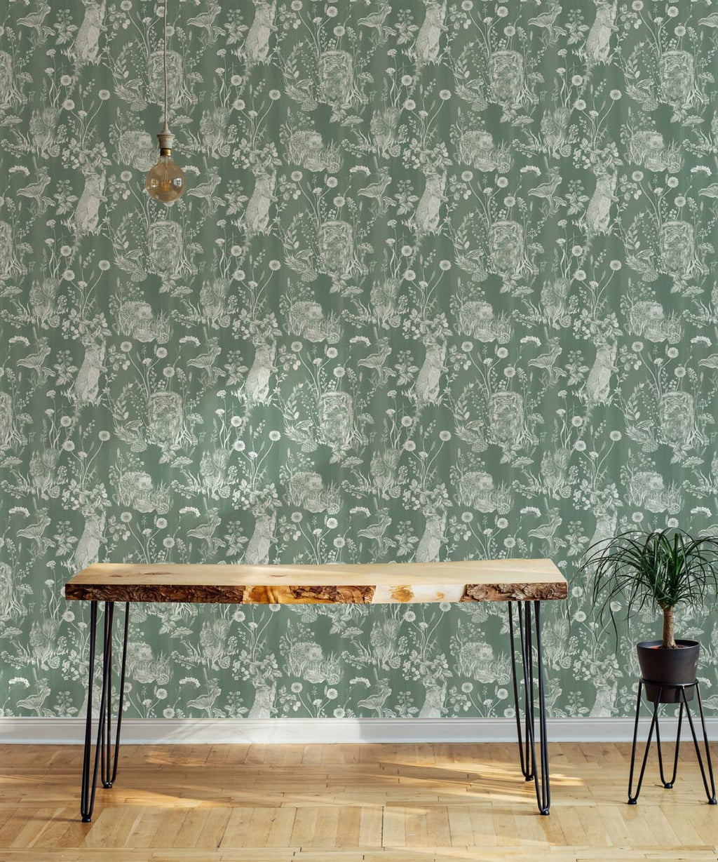 Woodland Friends Wallpaper, Green