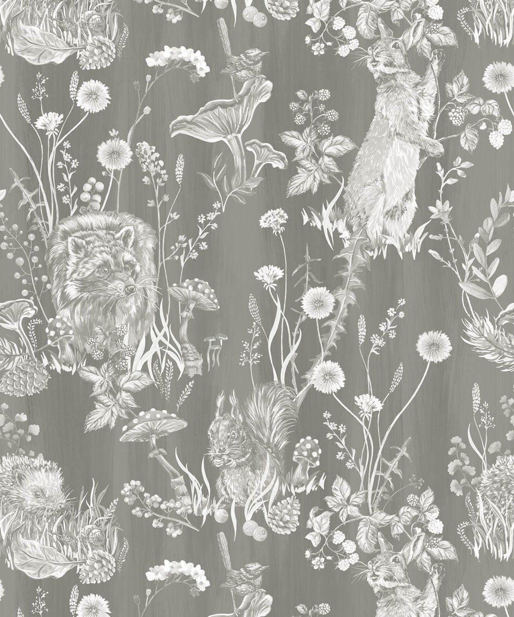 Woodland Friends Wallpaper, Gray