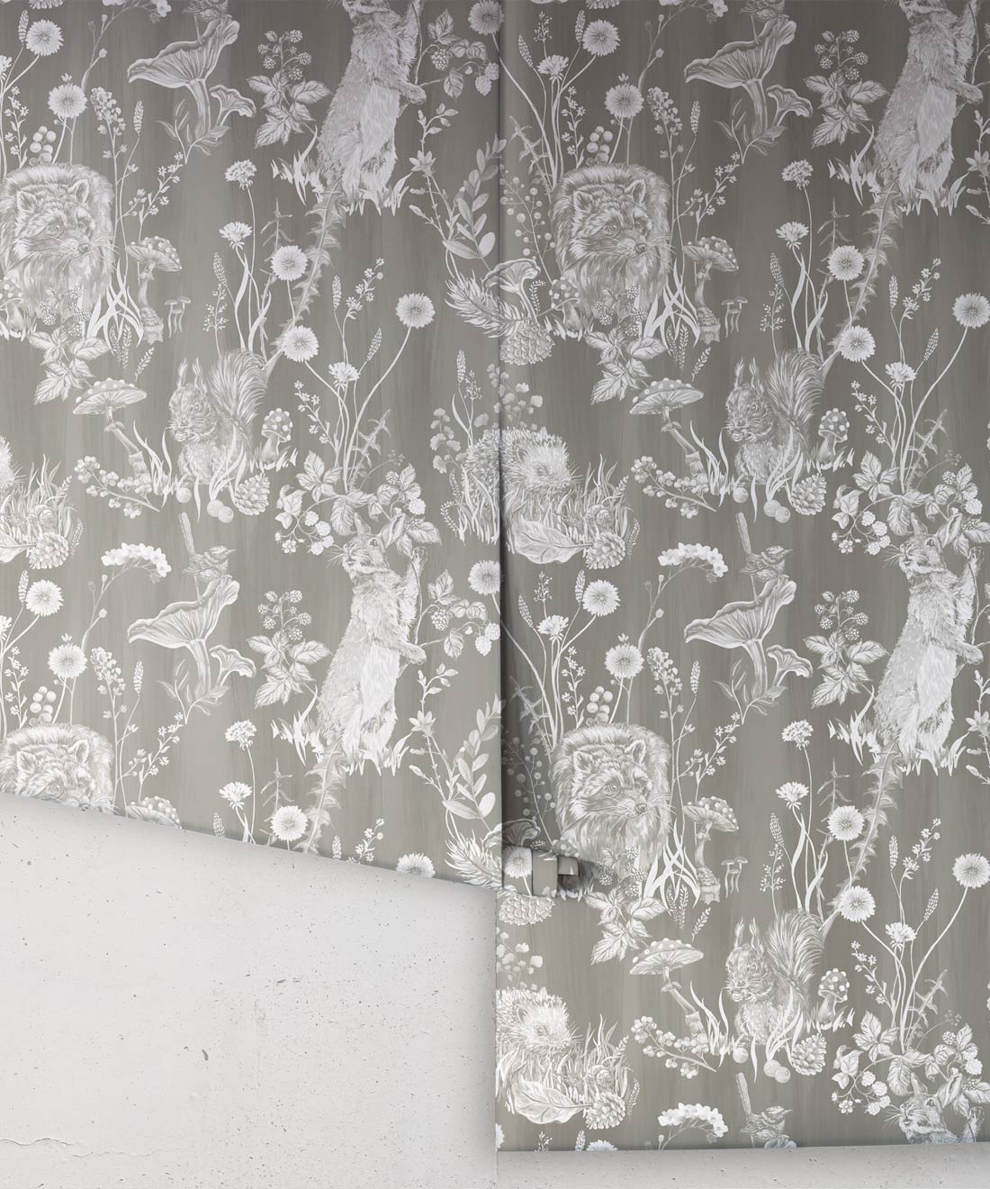 Woodland Friends Wallpaper, Gray