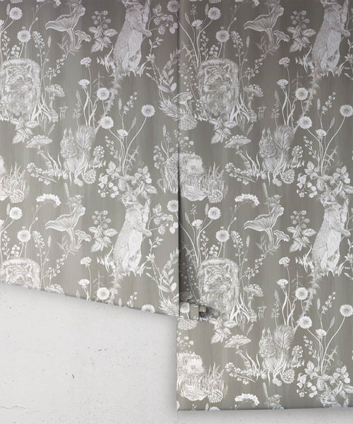 Woodland Friends Wallpaper, Gray