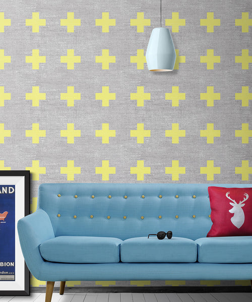 Papel pintado Lino suizo, amarillo