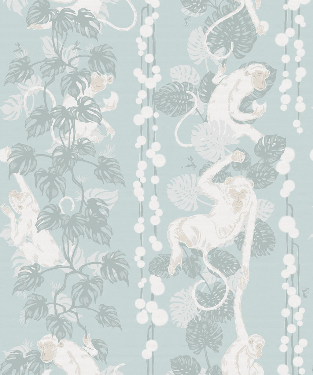 5 Monkeys Wallpaper, Soft Blue
