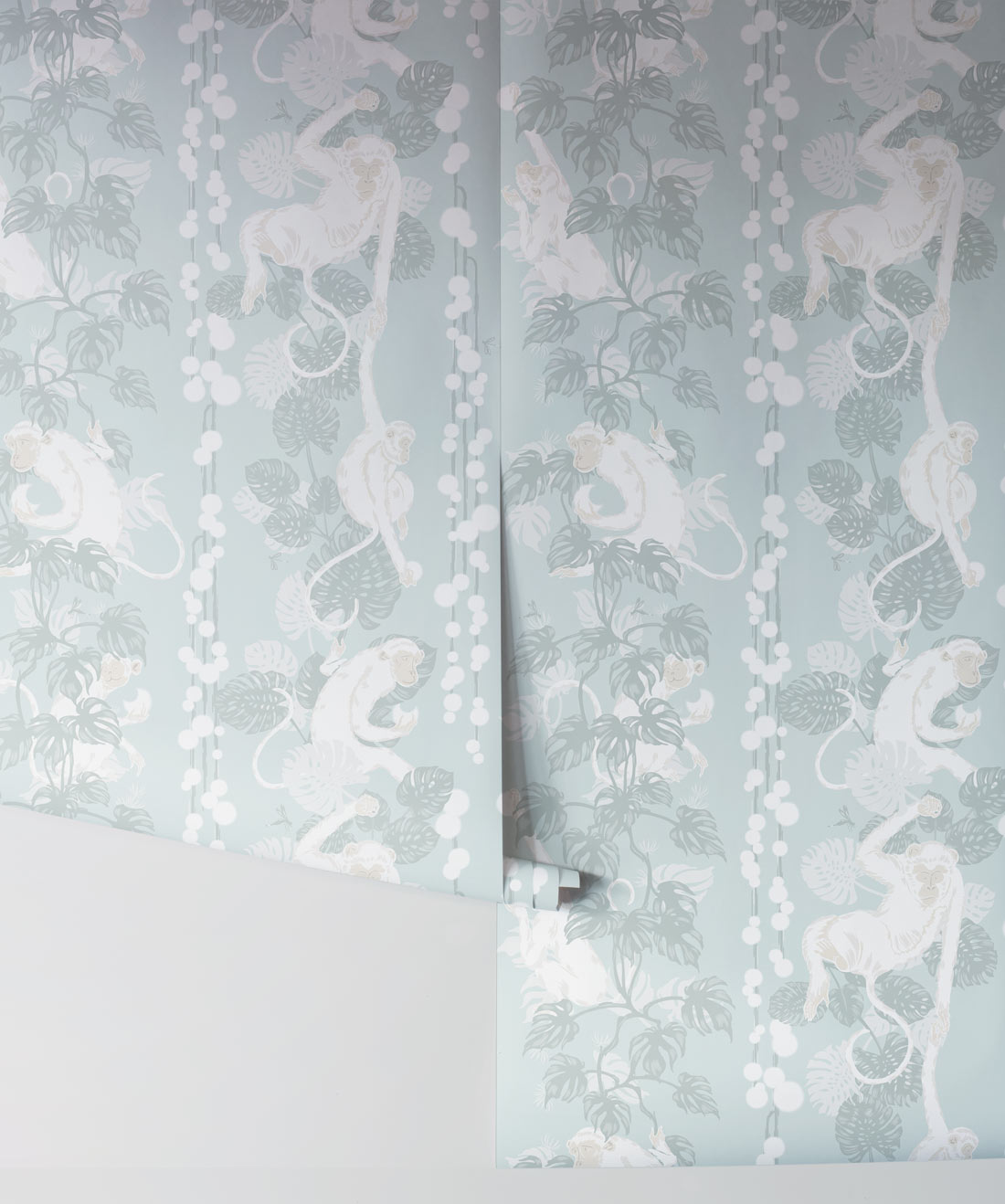 5 Monkeys Wallpaper, Soft Blue
