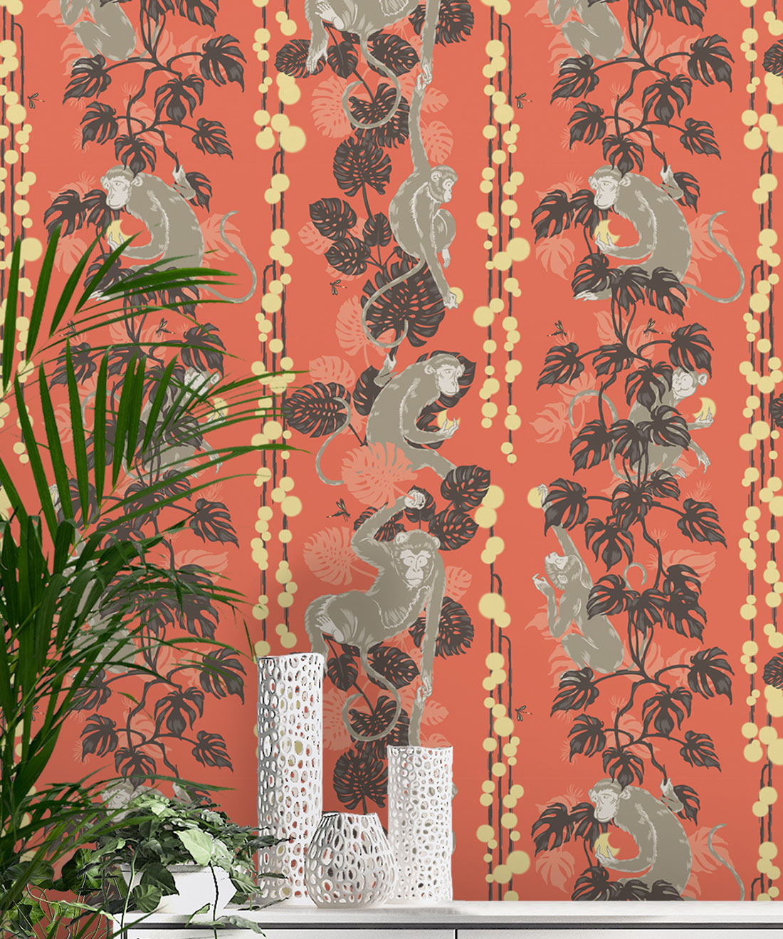 5 Monkeys Wallpaper, Terracotta