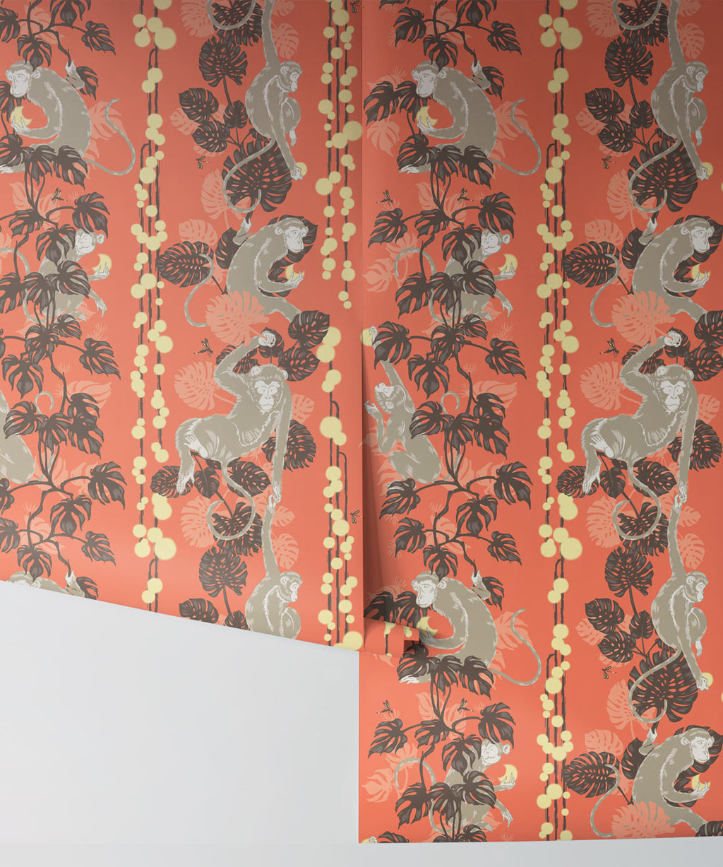 5 Monkeys Wallpaper, Terracotta