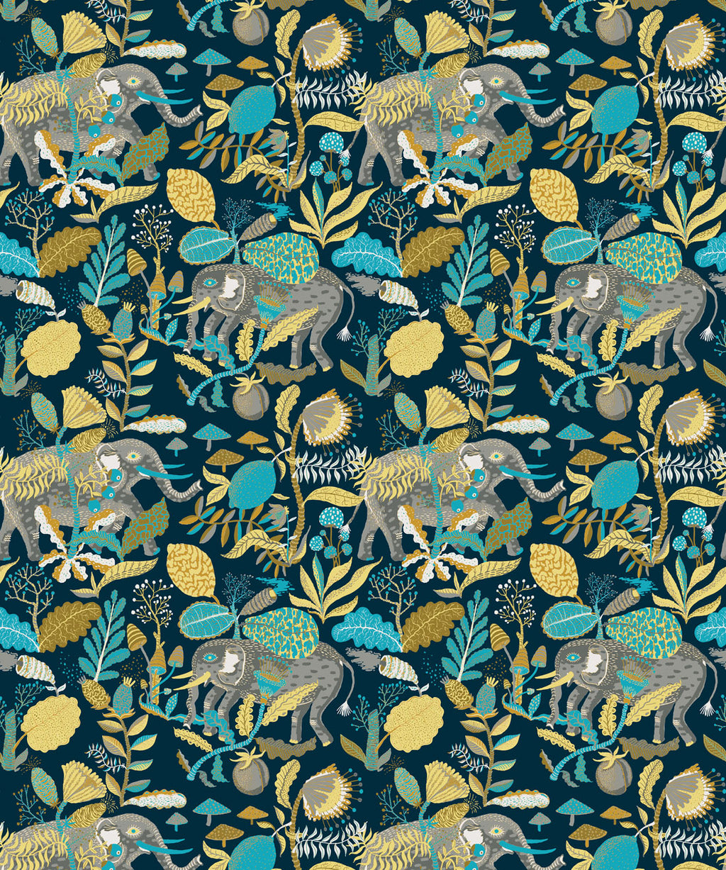 Elephant Wallpaper, Saffron Blue