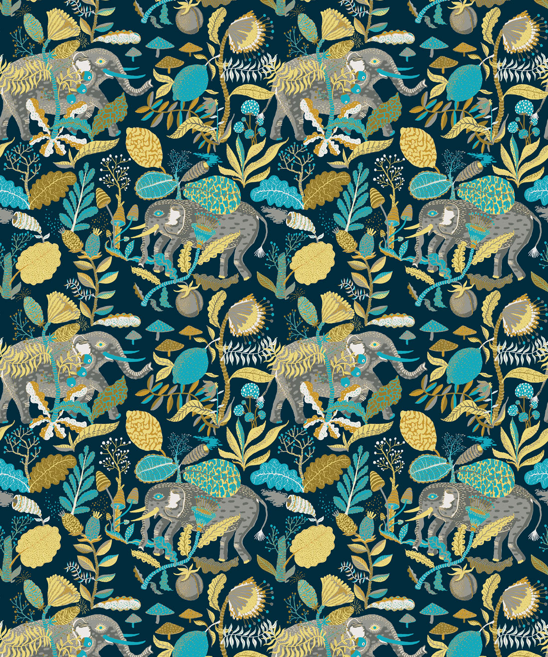 Elephant Wallpaper, Saffron Blue