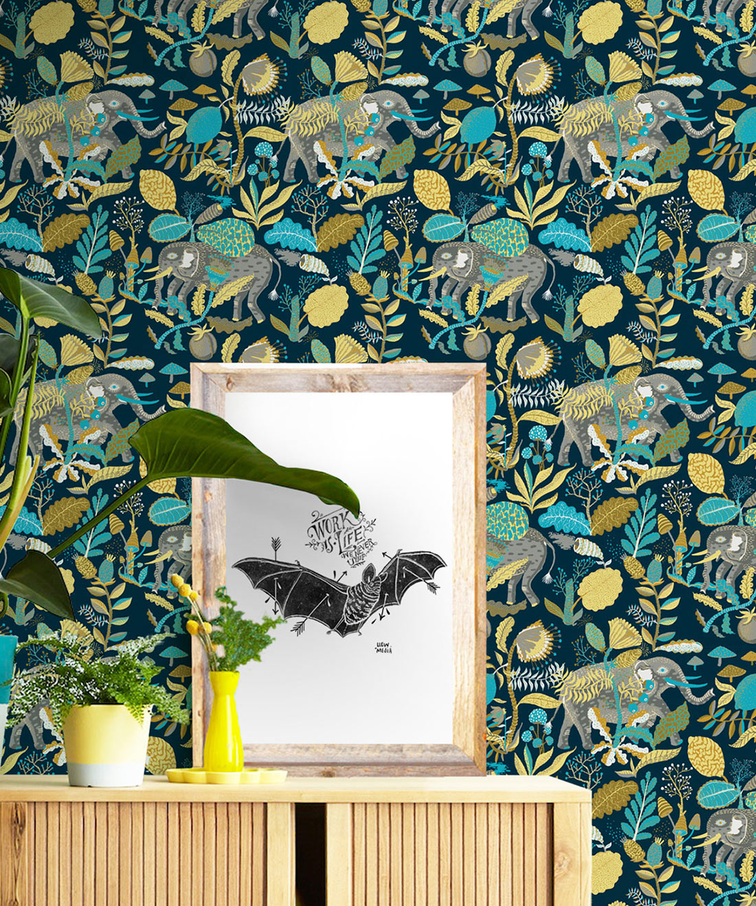 Elephant Wallpaper, Saffron Blue