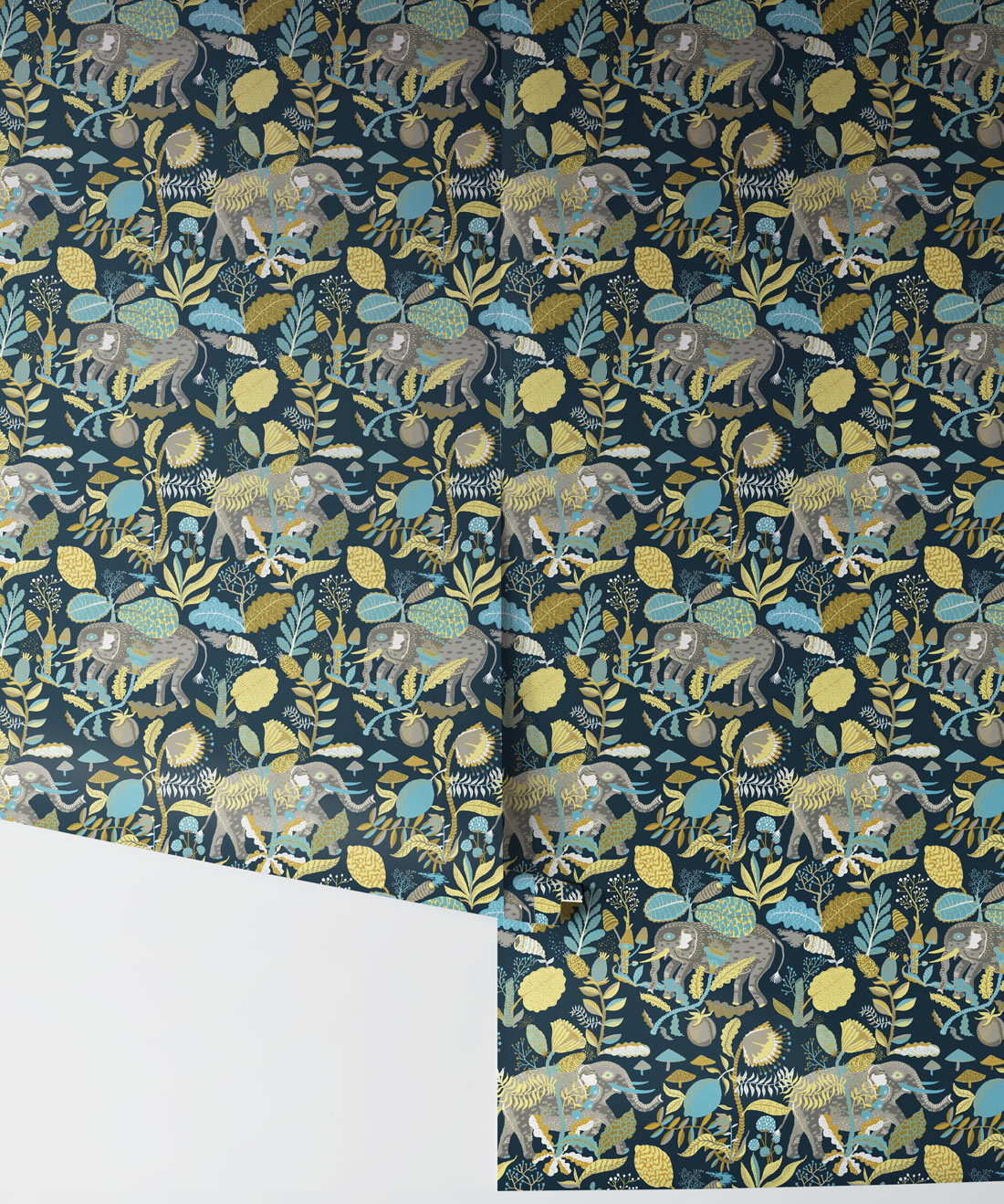 Elephant Wallpaper, Saffron Blue