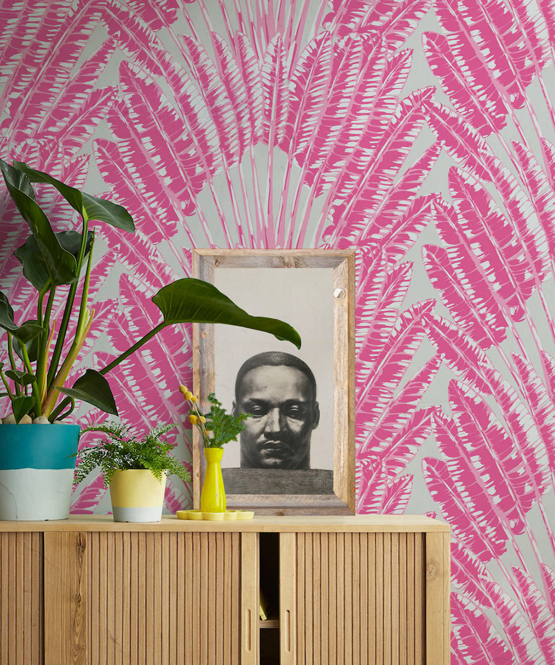 Feather Palm Wallpaper, Pink Breeze