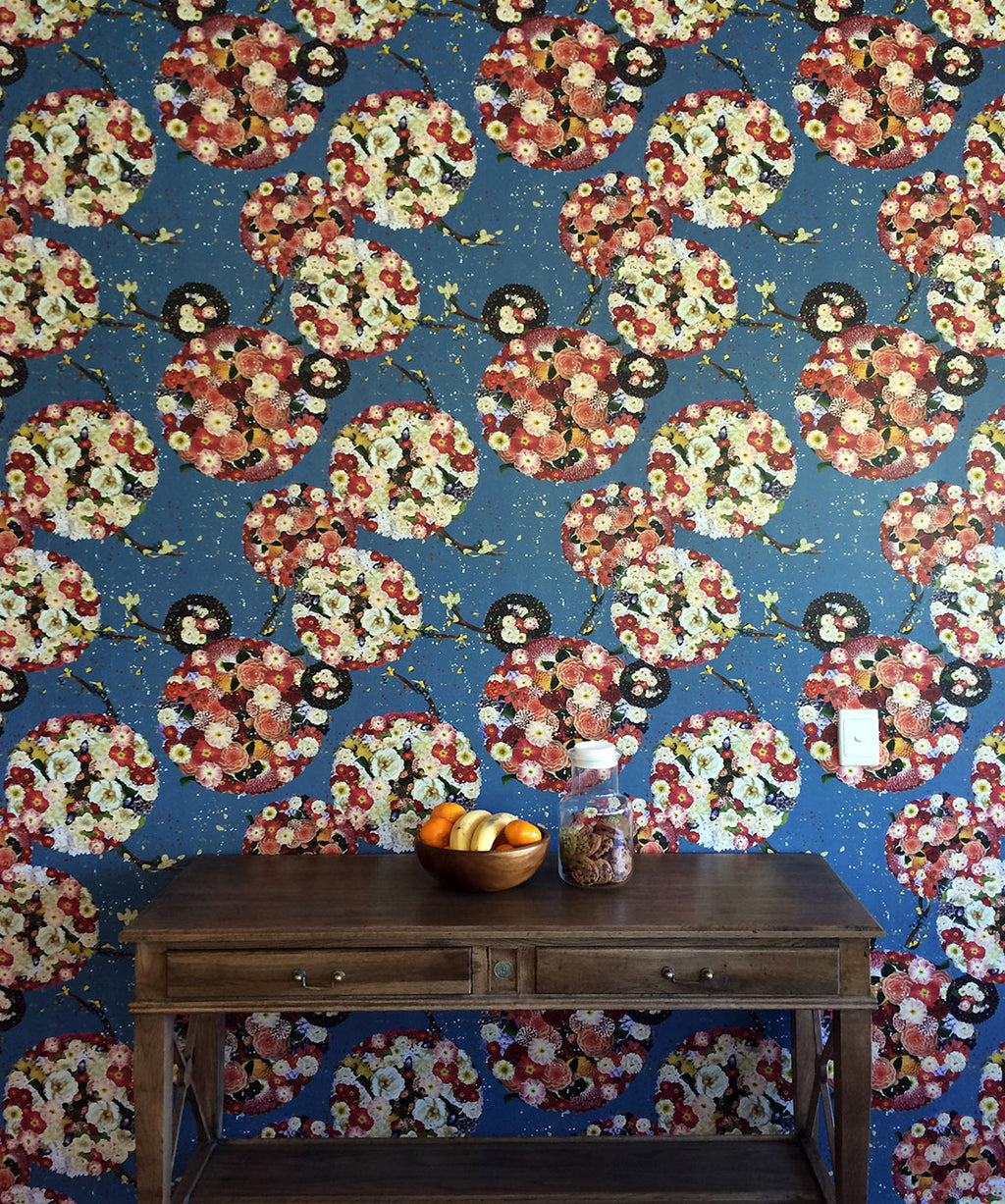 Flower Bomb Wallpaper, Blue