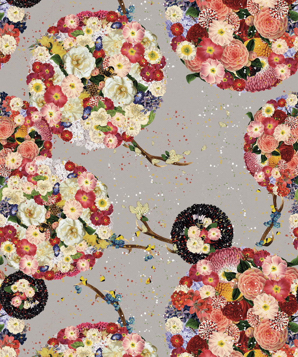 Flower Bomb Wallpaper, Grey