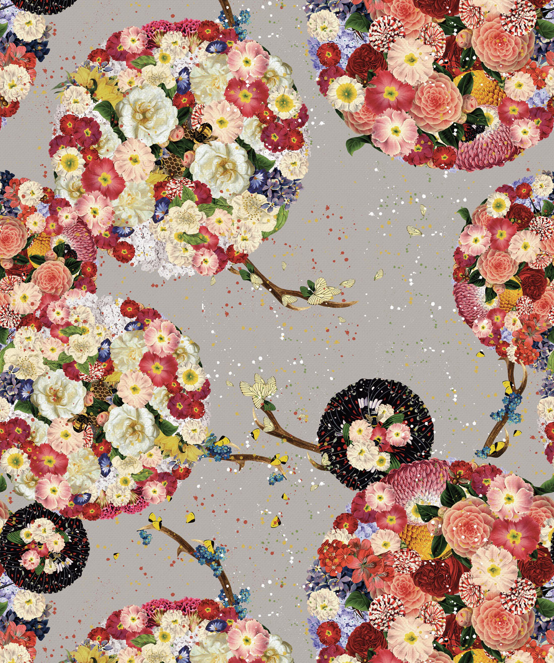 Flower Bomb Wallpaper, Grey