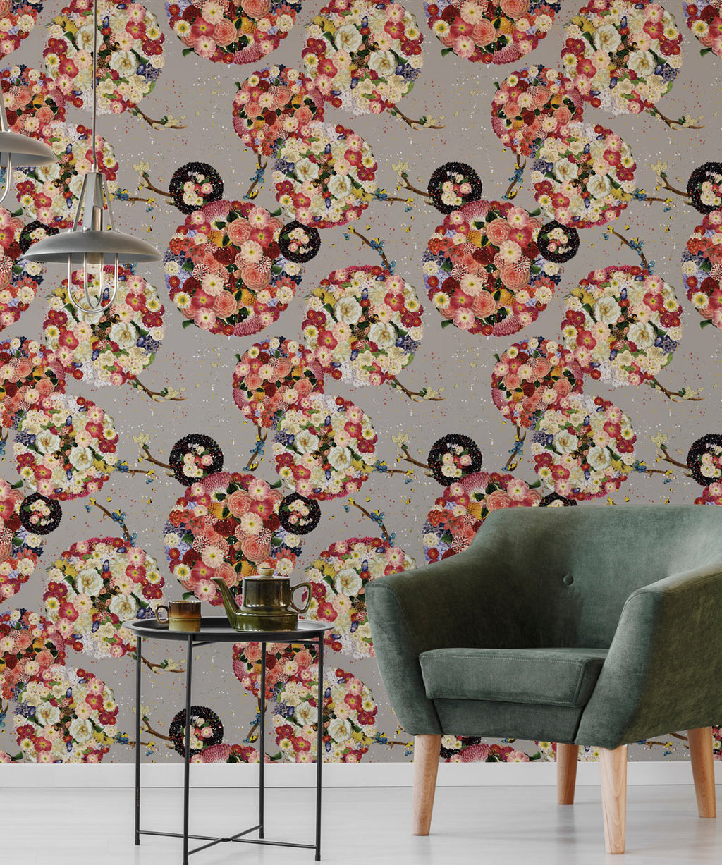 Flower Bomb Wallpaper, Grey