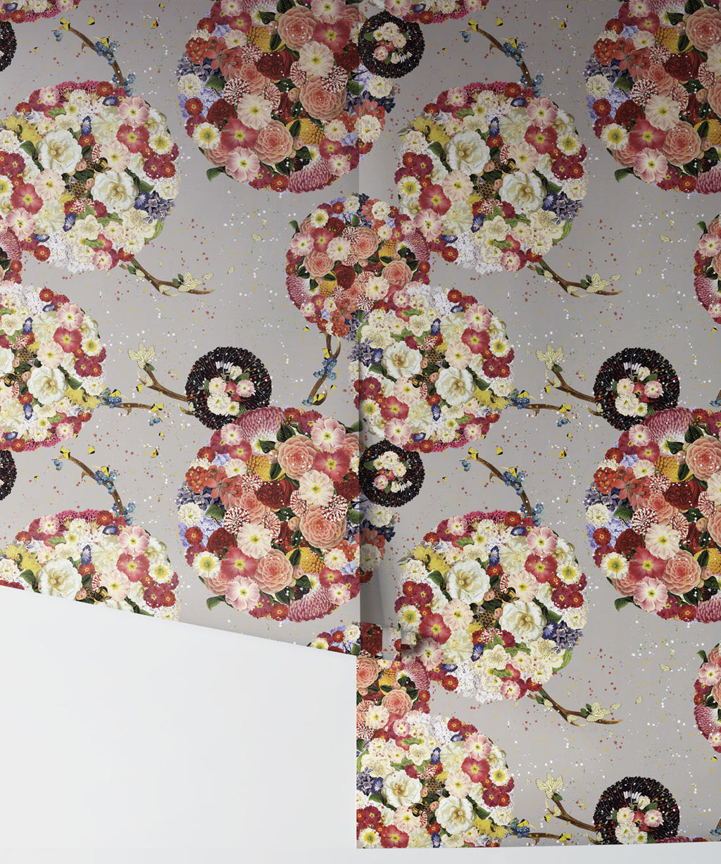 Flower Bomb Wallpaper, Grey