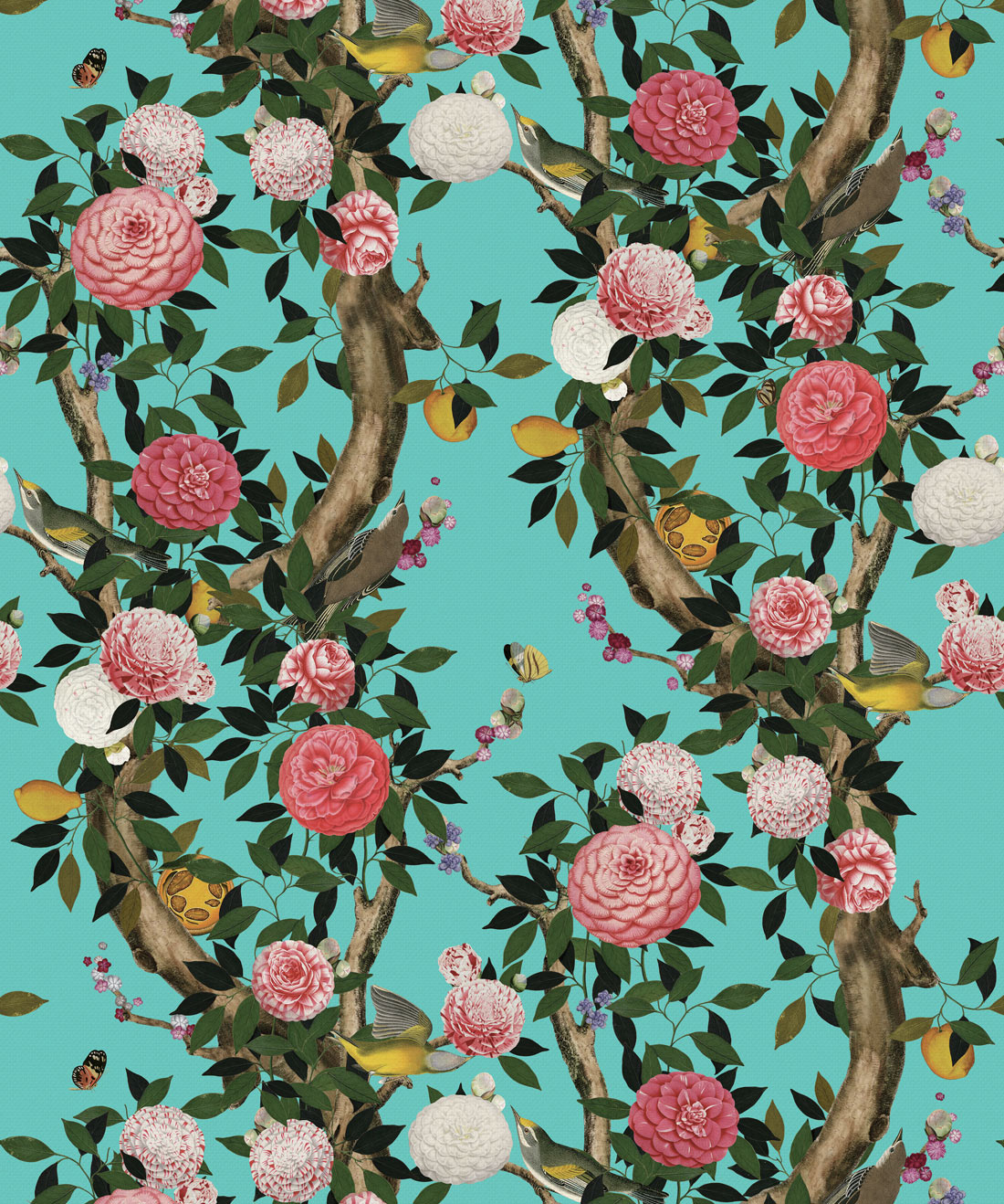 Garden Bloom Wallpaper, Teal