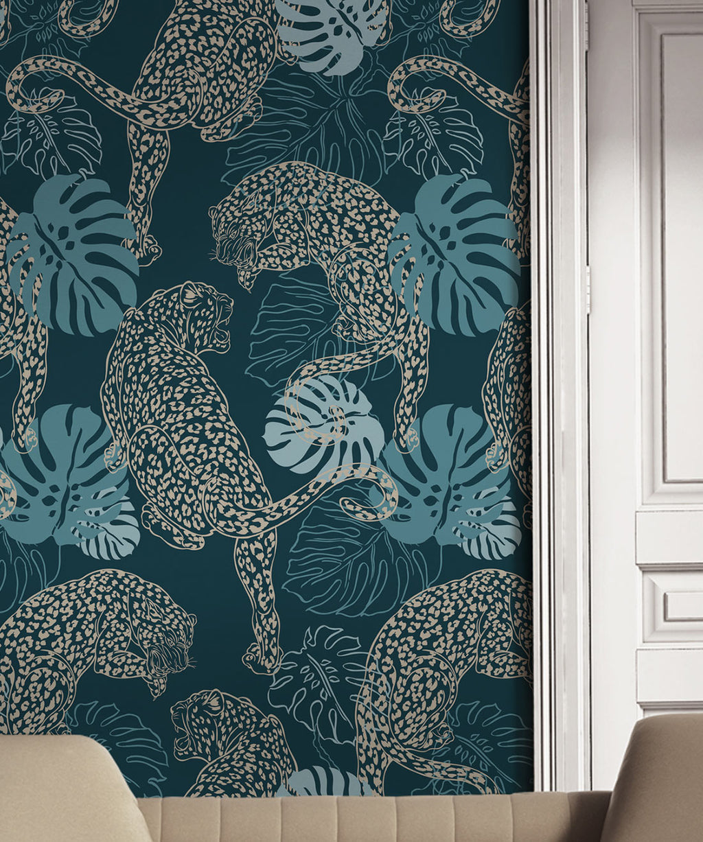 Leopard Wallpaper, Cobalt