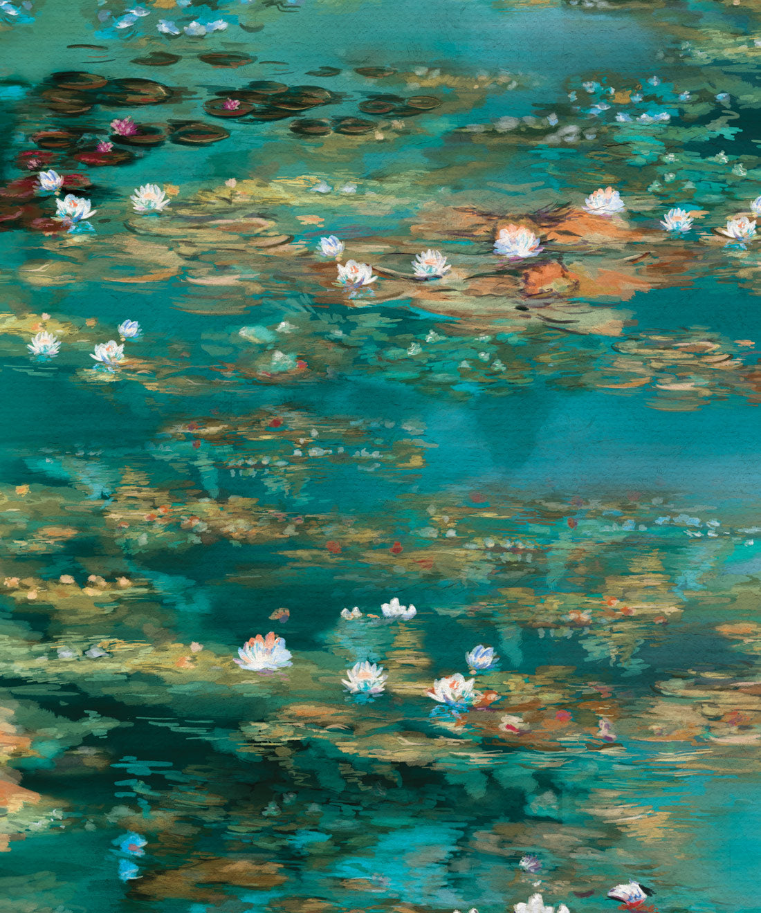 Water Lillies Wallpaper, Teal