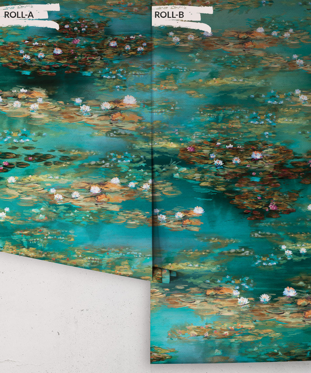 Water Lillies Wallpaper, Teal