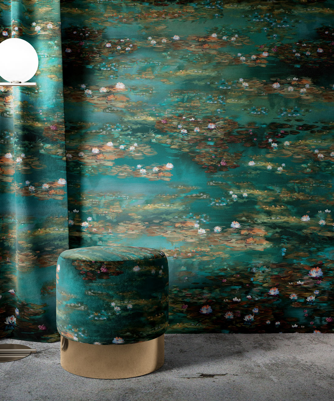 Water Lillies Wallpaper, Teal