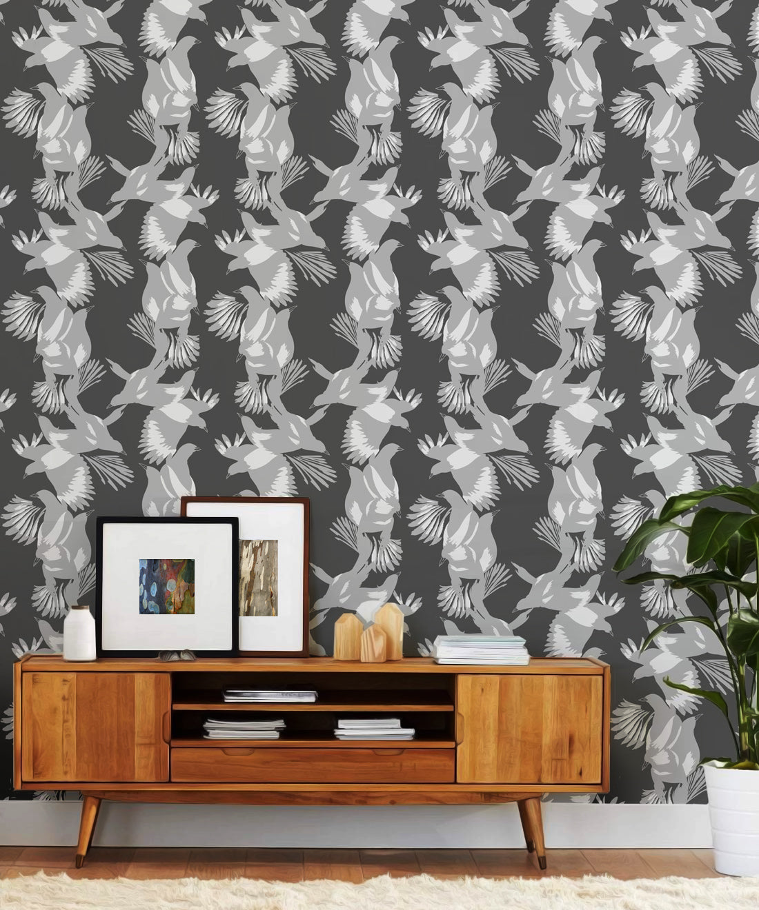 Magpie Wallpaper, Slate