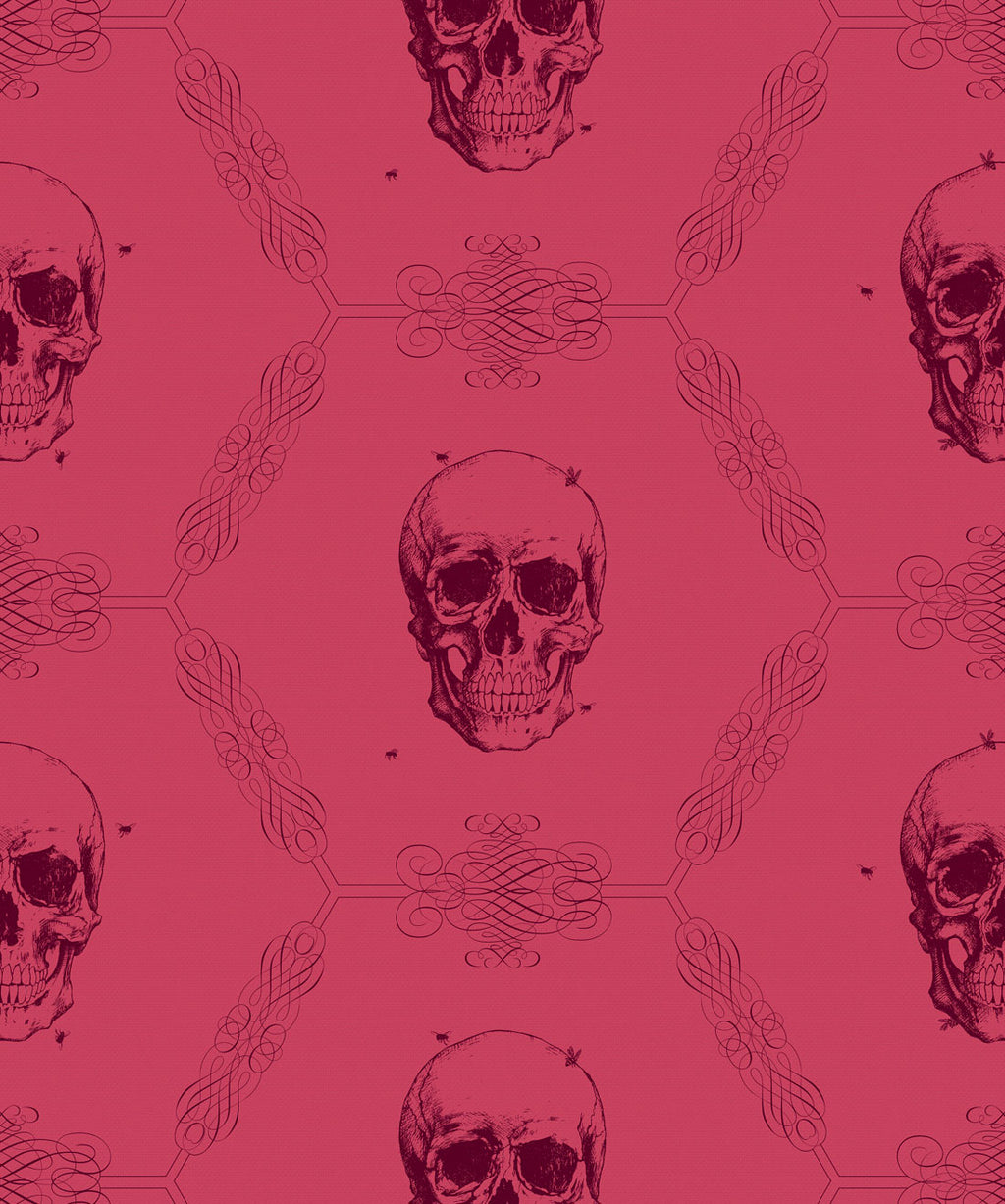 Skull & Bee Wallpaper, Crimson