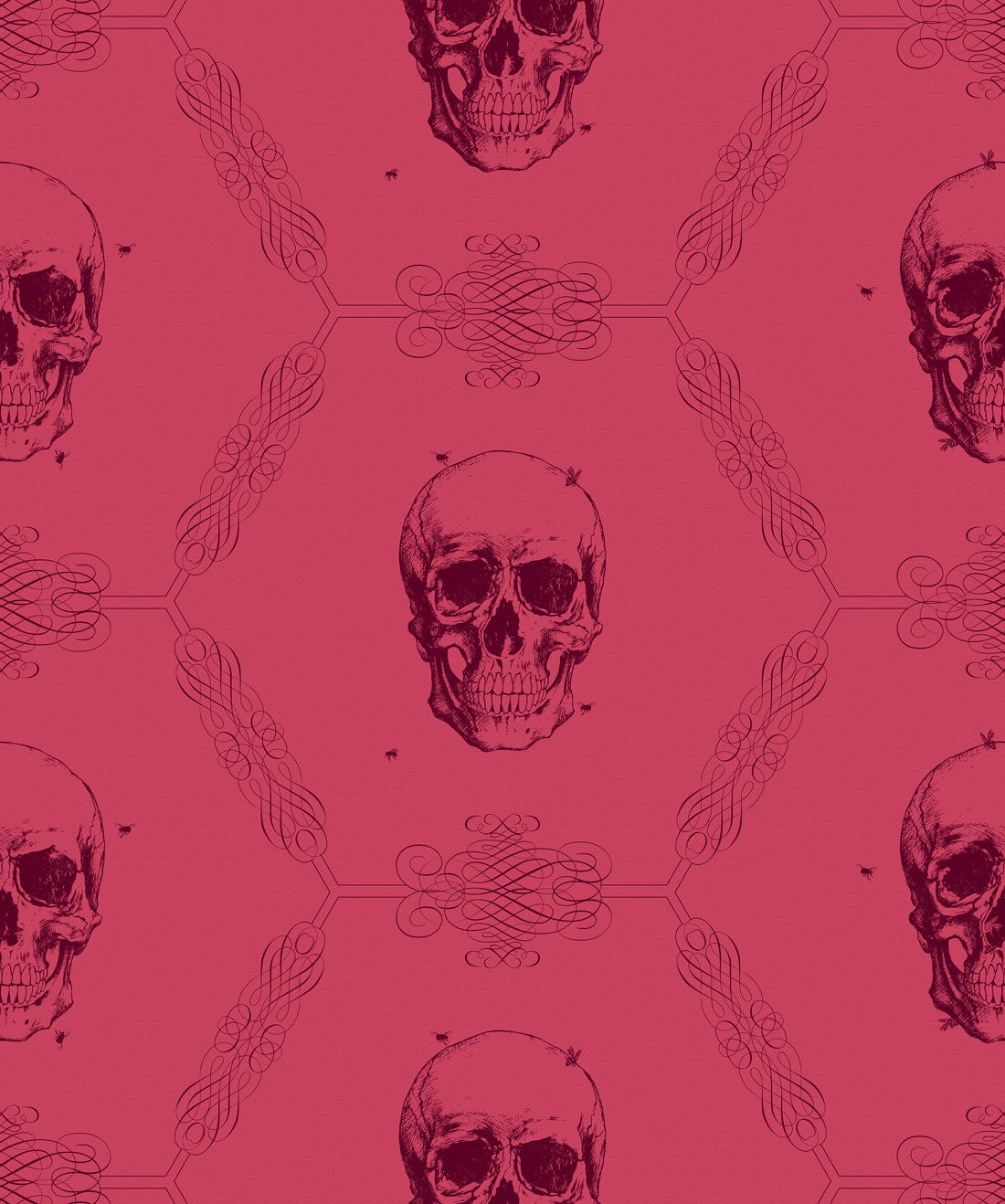 Skull & Bee Wallpaper, Crimson