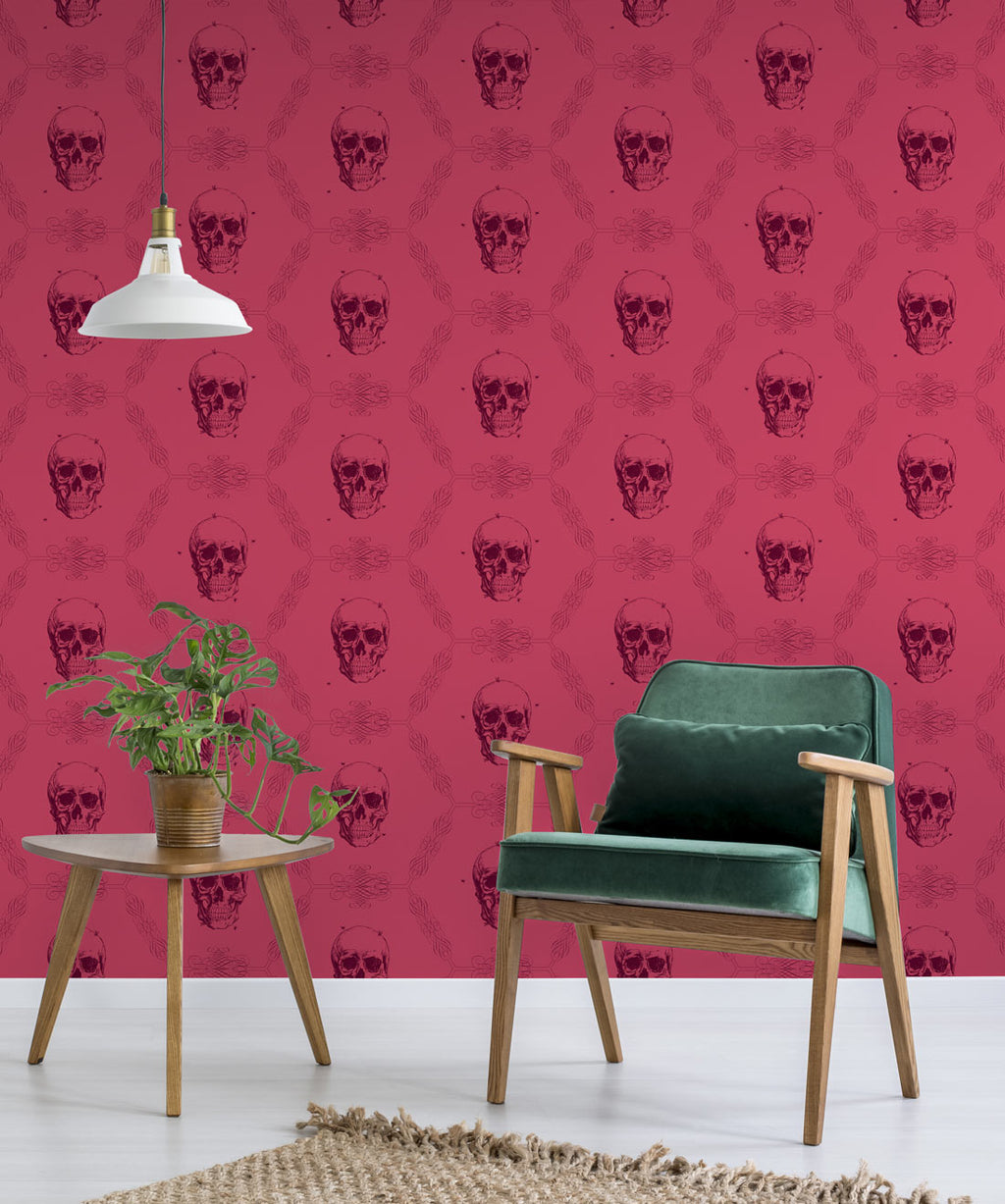 Skull & Bee Wallpaper, Crimson