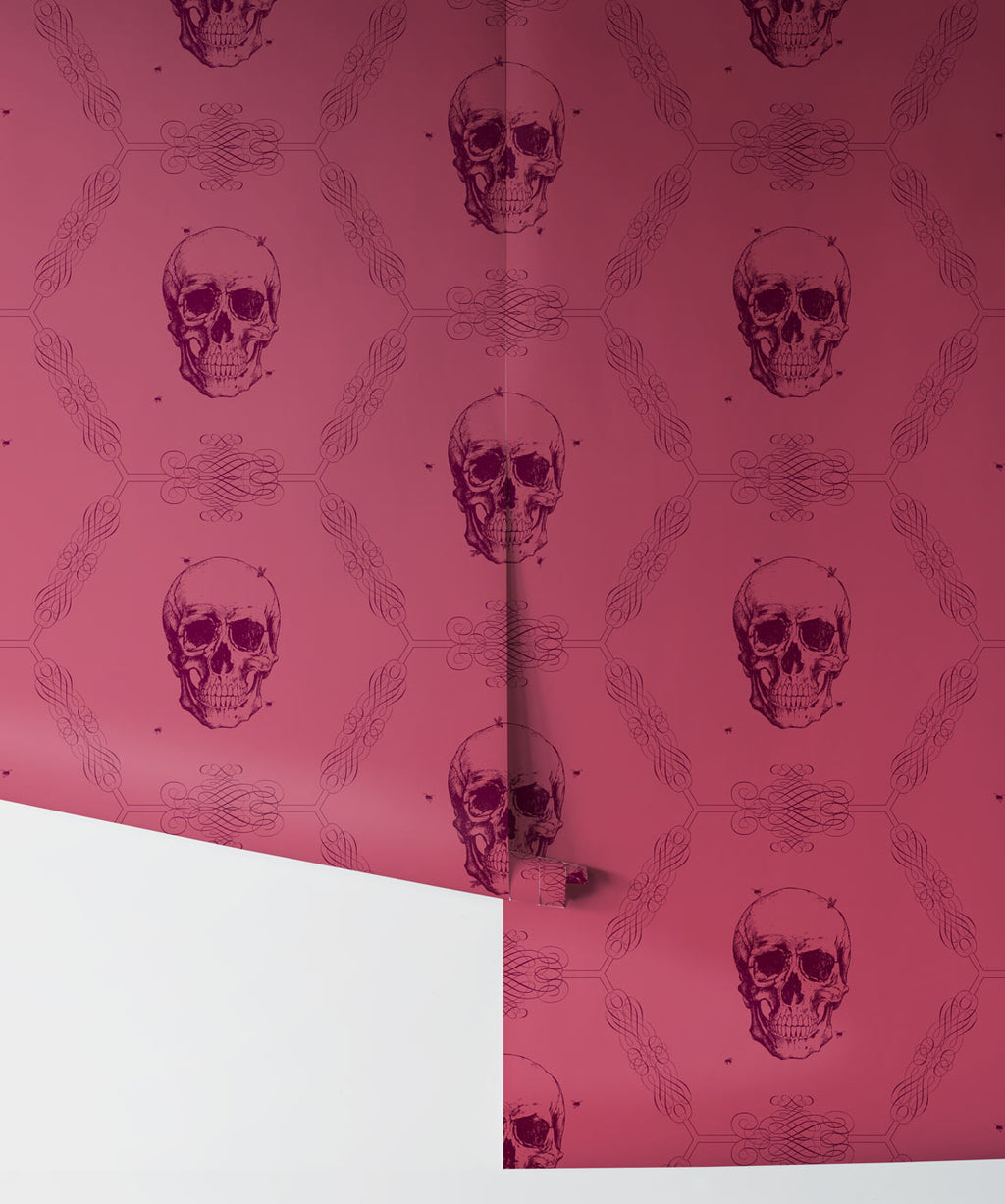 Skull & Bee Wallpaper, Crimson
