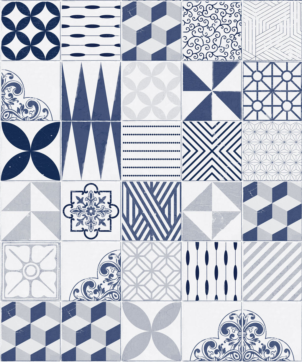 Cement Tiles Wallpaper, Blue