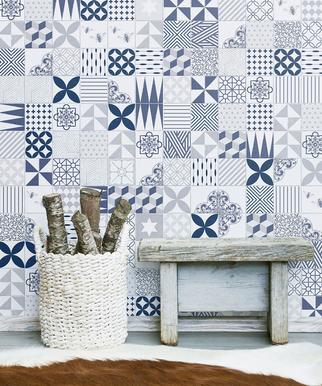 Cement Tiles Wallpaper, Blue