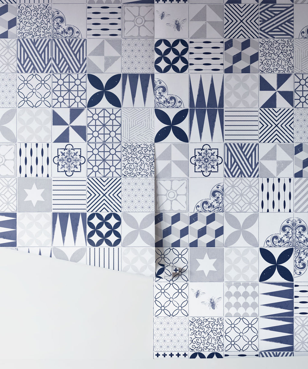 Cement Tiles Wallpaper, Blue