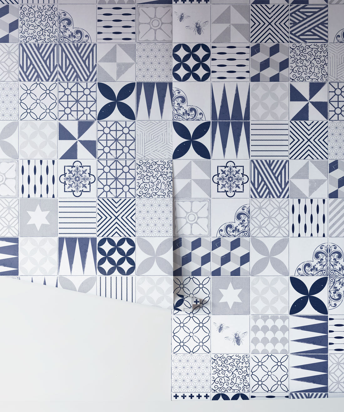 Cement Tiles Wallpaper, Blue