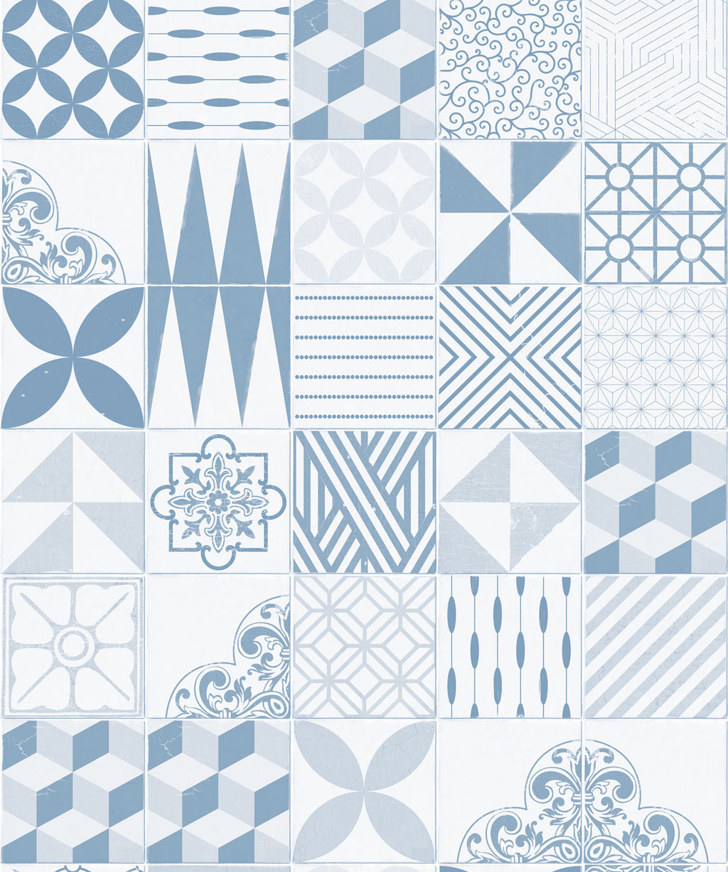 Cement Tiles Wallpaper, Pale Blue
