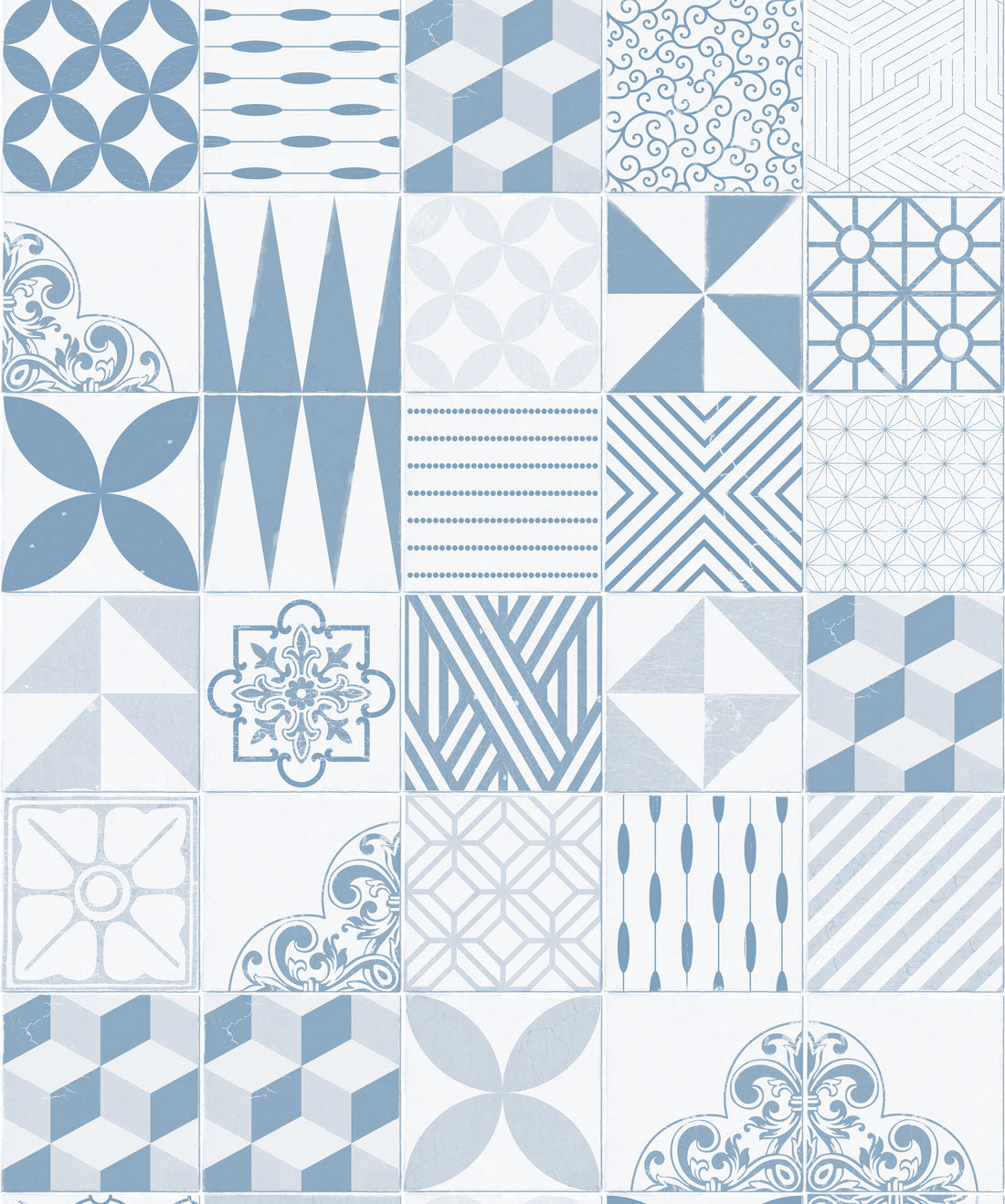 Cement Tiles Wallpaper, Pale Blue