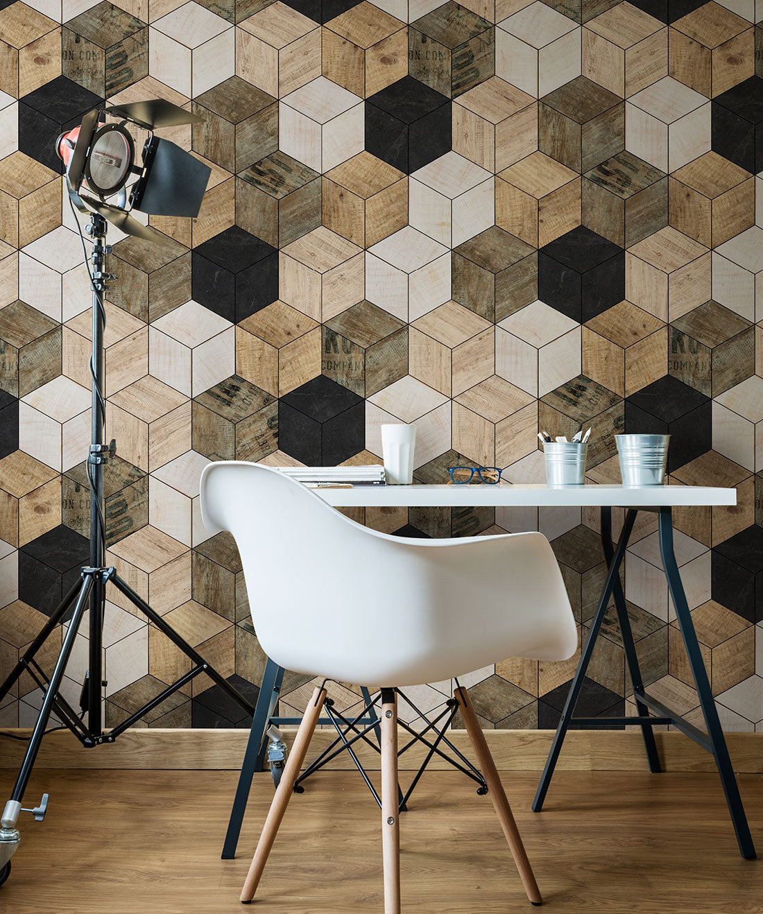 Geometric Timber Cube Wallpaper