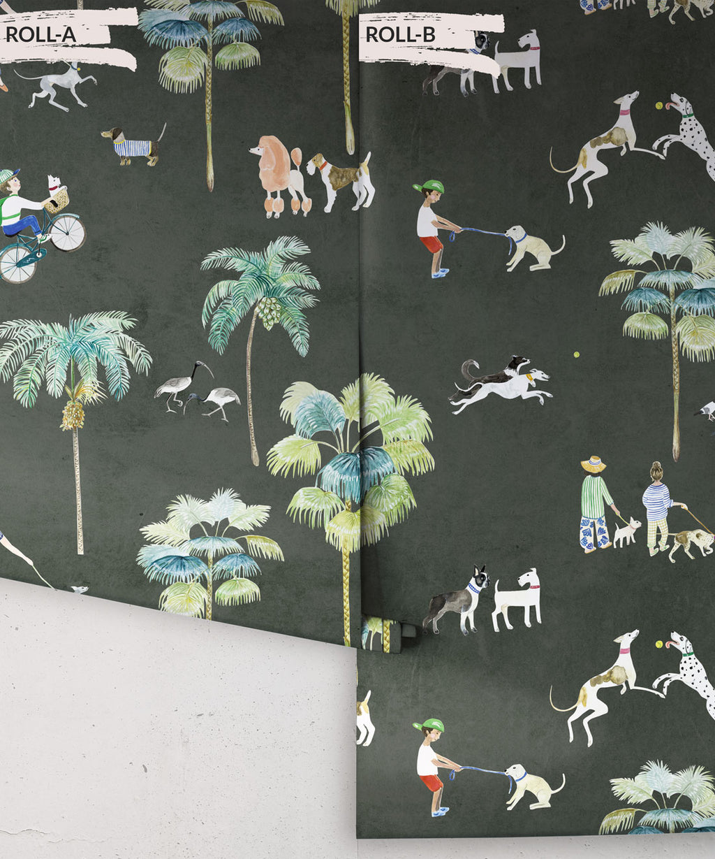 At The Dog Park Wallpaper, Charcoal