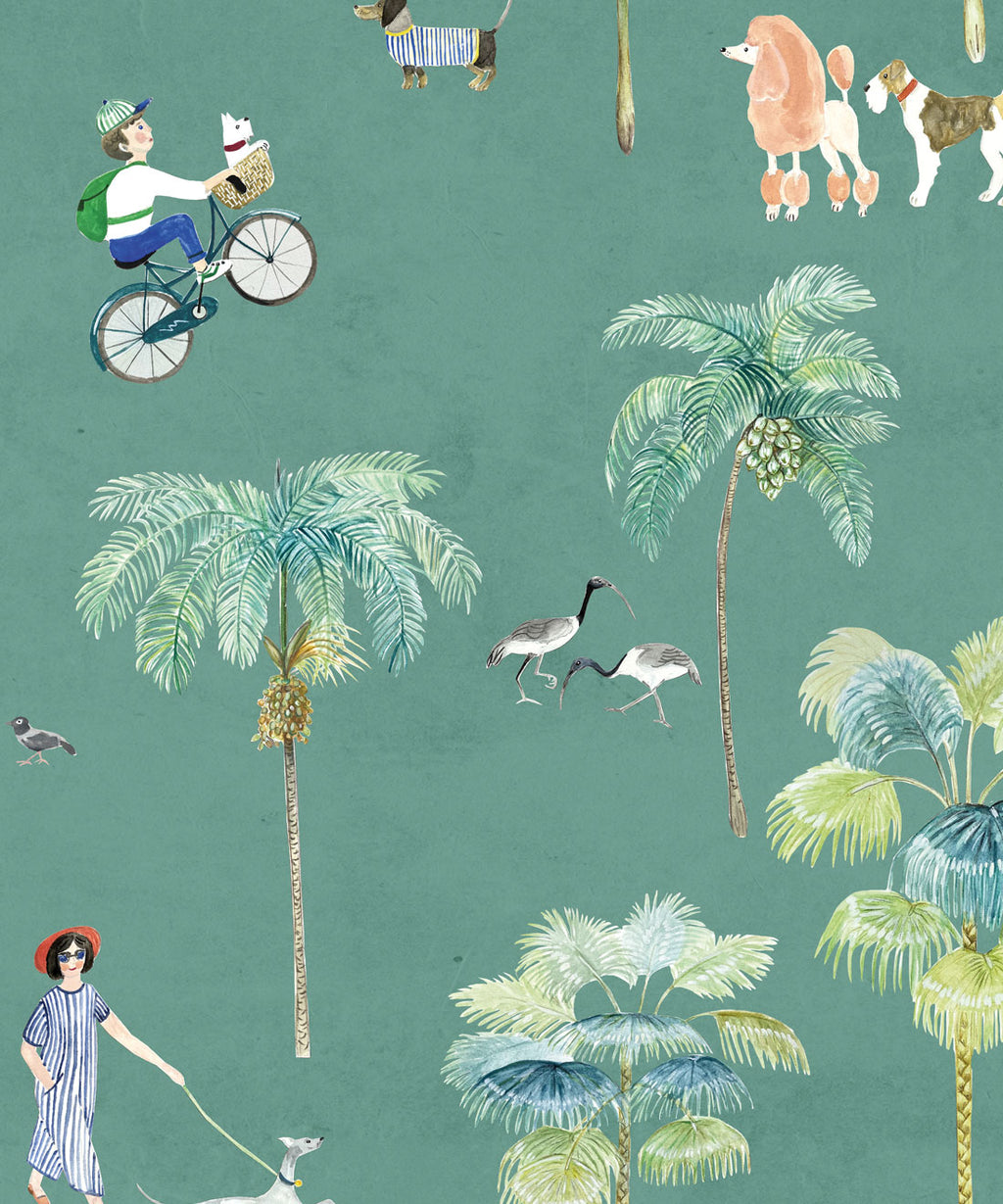 At The Dog Park Wallpaper, Turquoise